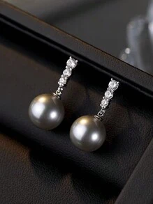 2pcs S925 Sterling Silver Elegant Pearl Earrings, Minimalist Cubic Zirconia Earrings, Chic & Refreshing Gift For Women, Party & Birthday - #1 - View 9