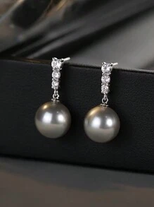 2pcs S925 Sterling Silver Elegant Pearl Earrings, Minimalist Cubic Zirconia Earrings, Chic & Refreshing Gift For Women, Party & Birthday - #1 - View 5