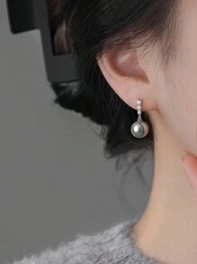 2pcs S925 Sterling Silver Elegant Pearl Earrings, Minimalist Cubic Zirconia Earrings, Chic & Refreshing Gift For Women, Party & Birthday - #1 - View 8