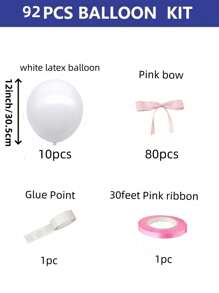 92/102pcs/Set White Latex Balloon With Pink Bow, Internet Celebrity Outdoor Photo, Bow Decoration, Valentine's Day, Family Birthday Party, Wedding
