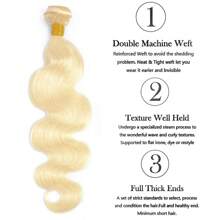 613 paquetes de cabello humano rubio con ondas corporales, paquetes de cabello humano virgen brasileño sin procesar de grado 12A, extensiones de cabello humano 613 para mujeres - S613 - Ver 6