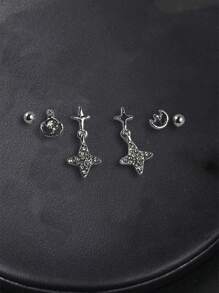 Sparkling Star & Moon Shaped Ear Studs For Women, Fashionable And Versatile Jewelry With High-End And Unique Design