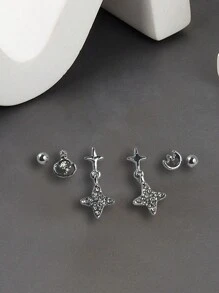 Sparkling Star & Moon Shaped Ear Studs For Women, Fashionable And Versatile Jewelry With High-End And Unique Design