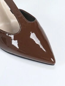 Tacones altos de tipo stiletto con punta fina y tiras en forma de 'T' de color marrón para mujer, zapatos de tacón cómodos, elegantes y versátiles de estilo minimalista y sexy - Marrón - Ver 8