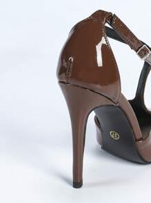 Tacones altos de tipo stiletto con punta fina y tiras en forma de 'T' de color marrón para mujer, zapatos de tacón cómodos, elegantes y versátiles de estilo minimalista y sexy - Marrón - Ver 7