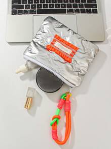 1 Piece 可爱银色零钱包带手柄银色斜纹心形零钱包可爱腕带化妆包便携式短钱包银色蝴蝶结装饰可爱零钱包绗缝零钱包配马卡龙手柄化妆包旅行圣诞礼物感恩节 - 彩色 - 查看 16