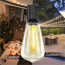 50ft Solar Outdoor String Lights Decoration - USB Rechargeable Solar Powered Outdoor Patio Lights, Larger 3.5W Solar Panel , Dimmable Shatterproof ST38 Bulbs For Backyard, Porch, Garden, Pool Christmas Decorations Home Christmas Gifts Christmas Decor