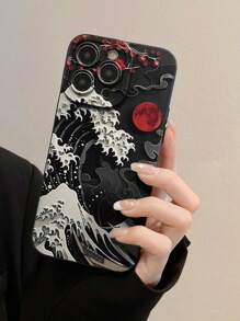 艺术剪纸海浪日落图案印花黑色简约防震加厚手机壳防水防摔防刮，国际版，非国内版 - 彩色 - 查看 5