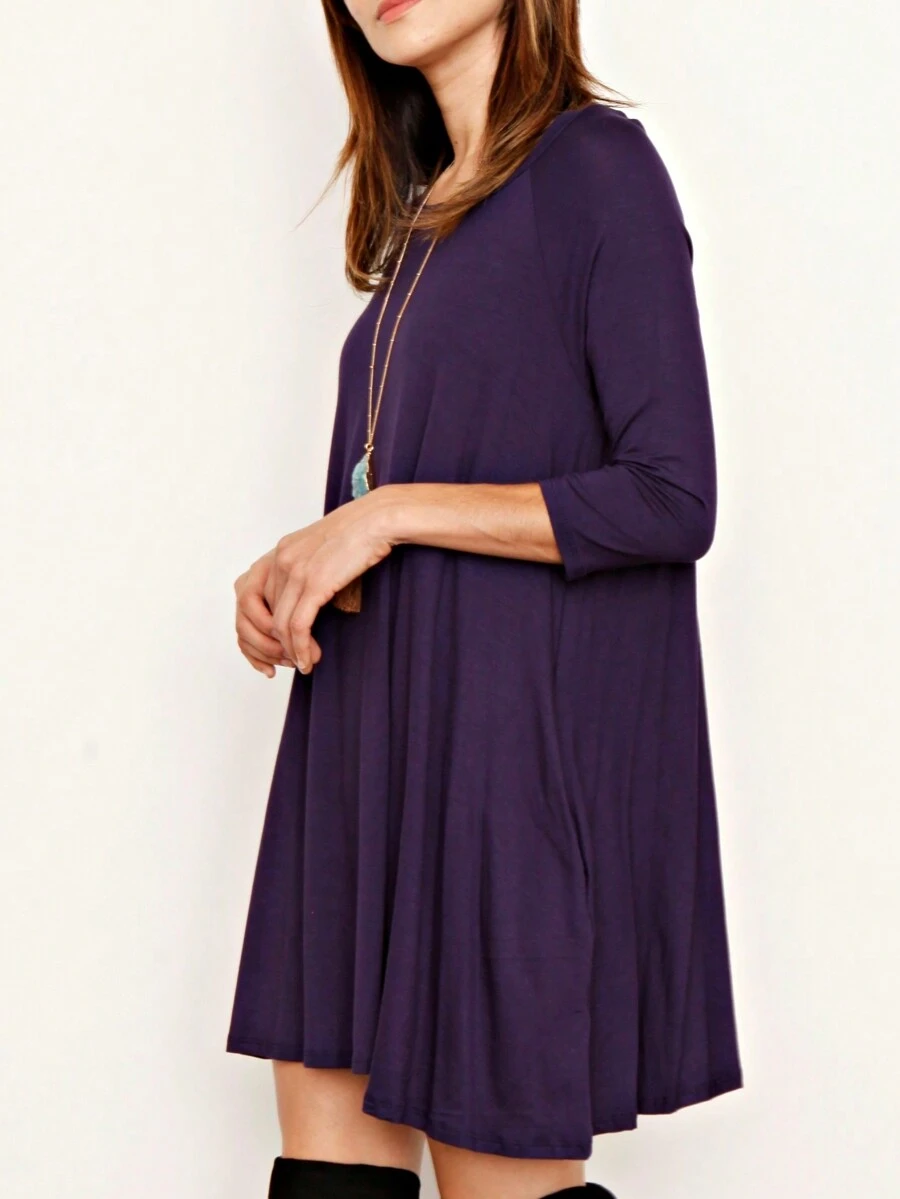 Boho Retro Solid Rayon Cool  Color Mini Dress Short Sleeves Grey Charcoal Olive Navy Small To 3XL Plus Curvy - Hải quân - Xem 1