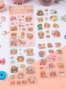 24 件 - 咕噜朋友系列，卡通可爱宠物剪膜笔记本贴纸，熊，兔子，蝴蝶结，甜点等元素，6 种不同款式/1 套，适用于 DIY 垃圾日记、书籍、笔记本、办公美术用品、手机和电脑自粘防水贴纸包 - 彩色 - 查看 5