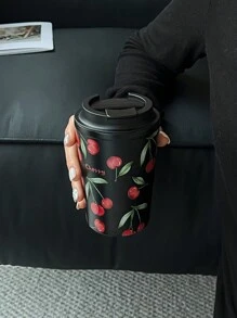 1 件 350ml-450ml（11.8oz-15.2oz）双层不锈钢隔热玻璃杯，水彩樱桃风格旅行杯，可重复使用杯子，适用于办公室、家庭、户外、汽车，是节日、生日、情人节、返校的好礼物