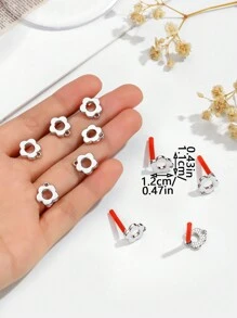 8 piezas Accesorios de joyería DIY de pendientes de flor de aleación con estilo coreano, componentes de pendientes para San Valentín