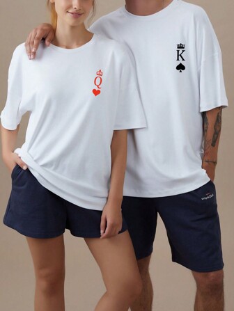 男士圆领短袖几何对称图案休闲基本款 T 恤，常规版型 - 白色