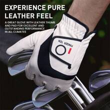 FINGER TEN Golf Gloves Men Left Hand Right Leather Value 3 Pack, Mens Golf Glove For Right Left Handed Golfer All Weather Grip Small Medium ML Large XL - White - View 5