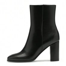 Square Toe Ankle Boots For Women 3.15 Inch High Block Heel Short Boots Fashion Side Zipper Booties Shoes - 黑色 - 查看 6