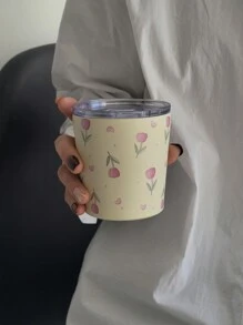 1 pezzo Teiera in acciaio inossidabile con doppia parete, da 800ml, con motivo a tulipani rosa, adatta per ufficio, ristorante, all'aperto, scuola ecc. Ottimo regalo per Natale, San Valentino, Festa della mamma, Ritorno a scuola