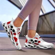 Plus Size Women's Casual Lightweight Breathable Road Running Sneakers With Skull & Rose Graphic