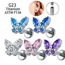 Fashion G23 Titanium Jewelry 5A Zirconia Ear Stud Butterfly CZ Stones Lip Nose Piercing Earrings Ear Cartilage Tragus Rings For Women Daily