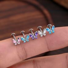 Fashion G23 Titanium Jewelry 5A Zirconia Ear Stud Butterfly CZ Stones Lip Nose Piercing Earrings Ear Cartilage Tragus Rings For Women Daily