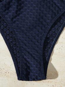 Fashion Special Fabric Solid Color Bikini Set Swimwear, For Summer Beach Vacation - Blue - View 4