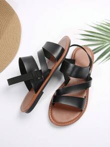 European And American Style Summer Casual Comfortable Women's Flat Sandals, Round Toe Low Heel Beach Shoes - Brown Black - View 5
