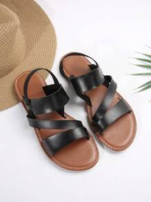 European And American Style Summer Casual Comfortable Women's Flat Sandals, Round Toe Low Heel Beach Shoes - Brown Black - View 3