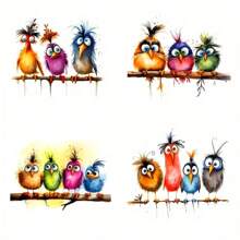 Four-In-One Fantasy Bird Watercolor Stickers - With Unique Animal Design, Fashionable And Simple, Suitable For Car Stickers, Truck Stickers, Motorcycle Stickers, Truck Stickers, Racing Stickers And Wall Stickers - Christmas