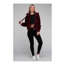 Fluffy Zip-Up Teddy Hoodie - Burgundy - View 8