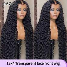 PAZAT Water Wave 4*4 5*5 Glueless Wig Put On And Go No Glue Deep Wave Lace Front Wigs 13x4 HD Transparent Lace Front Wigs Human Hair 200 Density Wet And Wavy Wigs For Women Curly Lace Front Wigs Pre Plucked With Baby Hair Natural Color Short Bob Wigs(6inch)