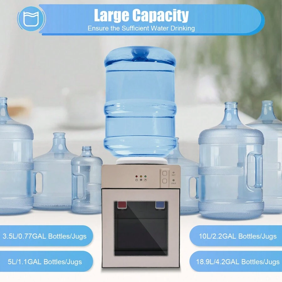 Rainaut 5 Gallon Cold And Hot Water Dispenser Small Water Cooler Dispenser Top Loading 27*24*36cm/10.8*9.45*14.2in - US B Type Plug(110-127V) - View 1