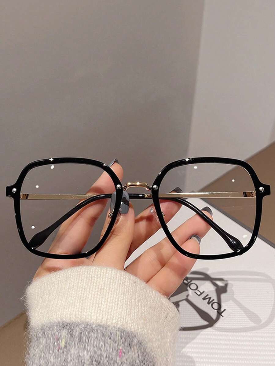 1 件女士方形 TR 镜框金属腿休闲透明镜片眼镜