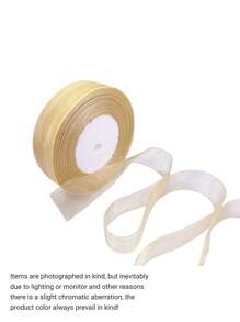 1pc Gifts Wrapping Ribbon Organza Ribbon Chiffon Ribbon For Wedding Flower Bouquet Gold Mesh Ribbon Present Party Home Decor. - Gold - View 5