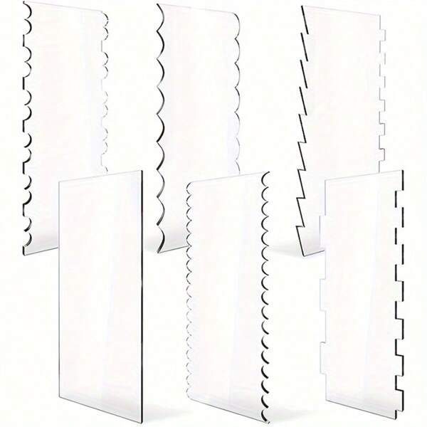 6 Pcs Cake Scrapers, Clear Acrylic Cake Stripe Edge Scrapers, Frosting Decorating Tools For Desserts, Baking Kitchen Supplies