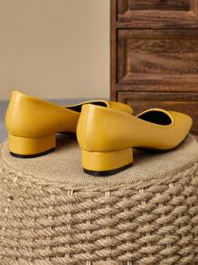 Dames vierkante neus lage hak 3cm pumps, gele kleur, geschikt voor werk, woon-werkverkeer, dineren, feesten, vintage, modieuze en veelzijdige casual instappers - Geel - Bekijken 6