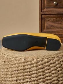 Dames vierkante neus lage hak 3cm pumps, gele kleur, geschikt voor werk, woon-werkverkeer, dineren, feesten, vintage, modieuze en veelzijdige casual instappers - Geel - Bekijken 7