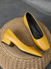 Dames vierkante neus lage hak 3cm pumps, gele kleur, geschikt voor werk, woon-werkverkeer, dineren, feesten, vintage, modieuze en veelzijdige casual instappers - Geel - Bekijken 1