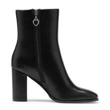 Square Toe Ankle Boots For Women 3.15 Inch High Block Heel Short Boots Fashion Side Zipper Booties Shoes - 黑色 - 查看 7