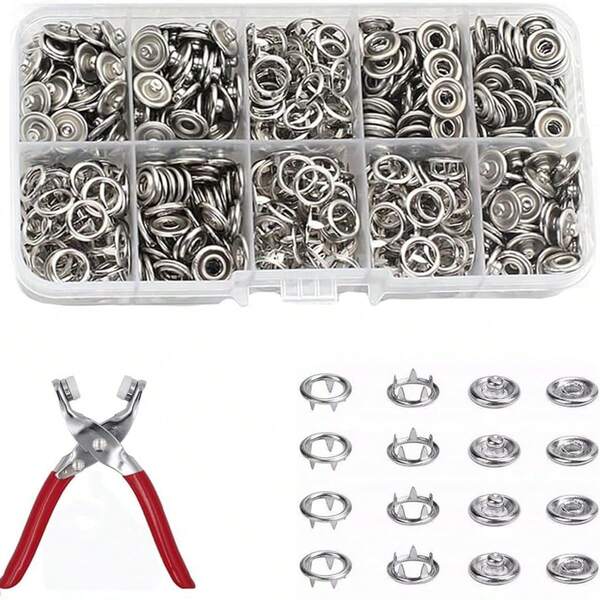 50/200pcs Silver Seamless Invisible Snap Buttons, Iron Plier Tool Kit & 10 Grid Storage Box, Suitable For DIY Crafts, Pants, Bibs, Hats, Shoes, Umbrella, Sewing (Buttons Not In Box)