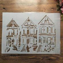 6 Pieces Building House Stencils For Painting Reusable Town Rural Architecture Layering Stencil DIY Scrapbook Coloring Decorative A4 Size Templates - White - View 8