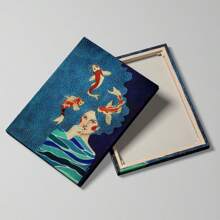 1PC Framed Girl Goldfish Ripple Oil Painting, Blue Polka Dot Painting Suitable For Home Decoration - Blue - View 10