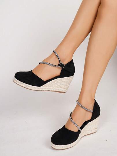 Donne comodi non-slip casual vacanze versatili strass decorazione beige lino corda zeppa piattaforma slip-on mocassini