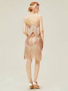 BABEYOND Women's 1920s Flapper Dress V Neck Slip Dress Roaring 20s Great Gatsby Dress For Party - 玫瑰金 - 查看 2