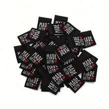 50 Made With Love Folded Clothing Woven Labels Clothing Collar Labels Universal Woven Labels Decorative Handmade Labels - Black - View 4