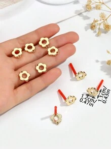 8 piezas Accesorios de joyería DIY de pendientes de flor de aleación con estilo coreano, componentes de pendientes para San Valentín