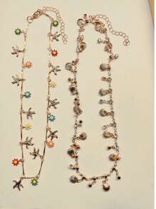 1pc Boho Rhinestone Decor Shell Charm Chain Necklace For Women For Vacation