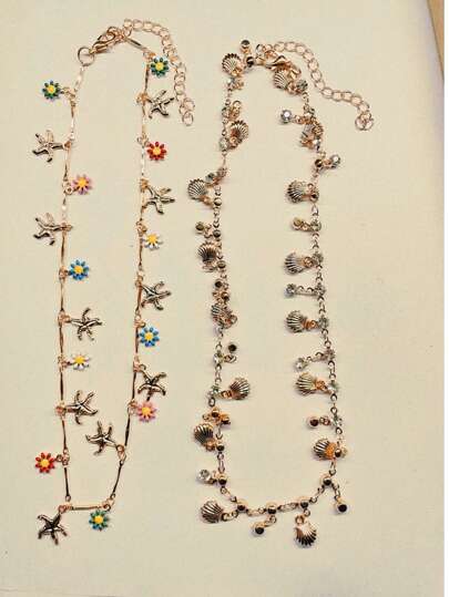 1入組波西米亞水鑽裝飾貝殼墜飾鏈條樣式項鍊適合女士適用於度假