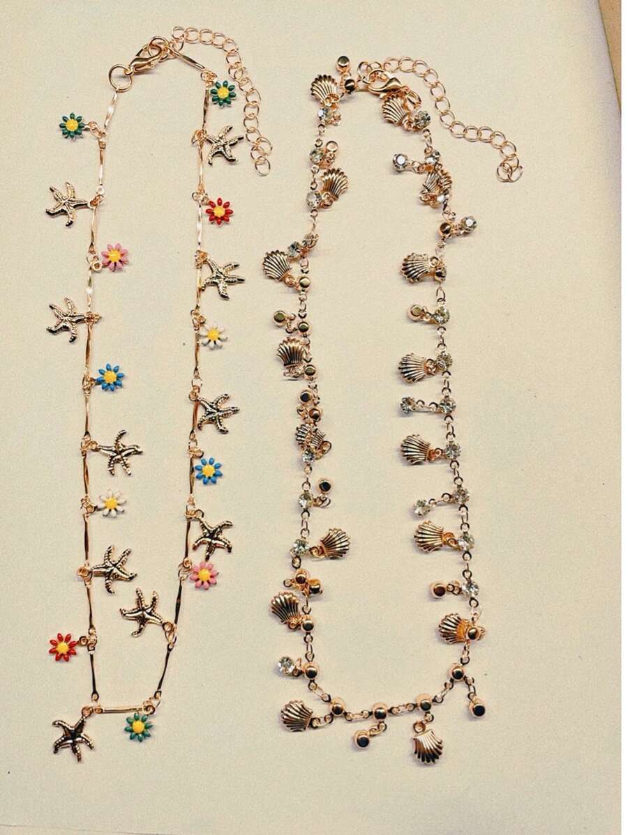 1pc Boho Rhinestone Decor Shell Charm Chain Necklace For Women For Vacation