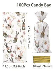 25/50/100个装复活节兔子礼品袋，配金色绳子，复活节兔子塑料礼品包装袋，适用于复活节主题派对礼品、DIY包装用品、派对小礼物包装、复活节兔子玻璃纸糖果袋 - 復活節兔子 - 查看 5