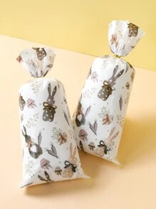 25/50/100个装复活节兔子礼品袋，配金色绳子，复活节兔子塑料礼品包装袋，适用于复活节主题派对礼品、DIY包装用品、派对小礼物包装、复活节兔子玻璃纸糖果袋 - 復活節兔子 - 查看 7