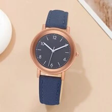 1 件女士时尚石英表，PU 皮革表带，圆形表盘，日常佩戴 - 藍色 - 查看 3